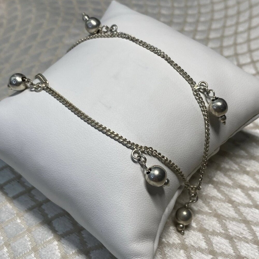 Sterling Silver Charm Bracelet 9.5” | 925 Silver | Dangling Ball Charms